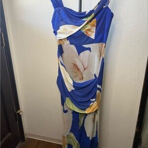 Asymmetrical Blue Floral Dress